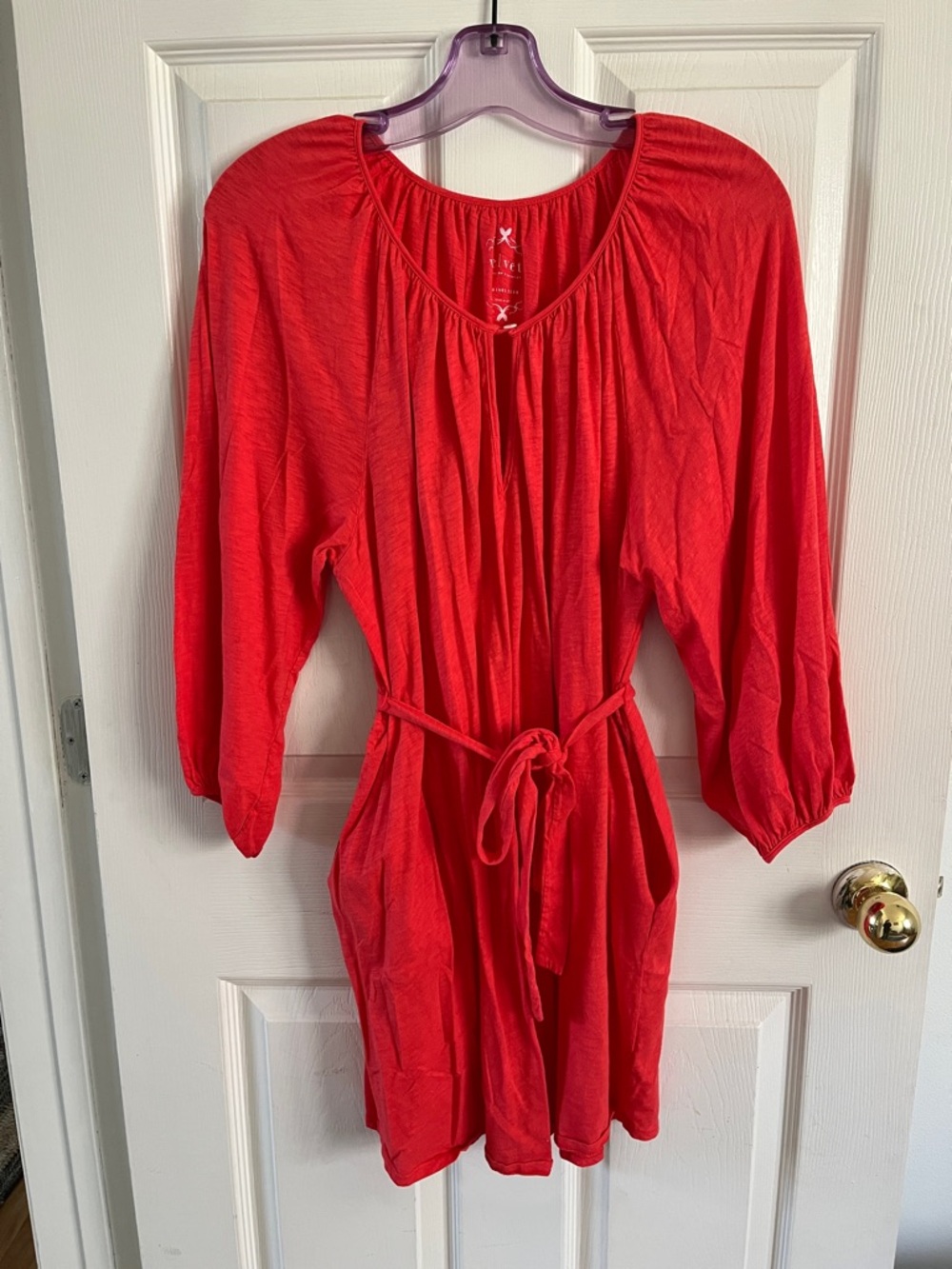 Red Tie-Waist Tunic Dress
